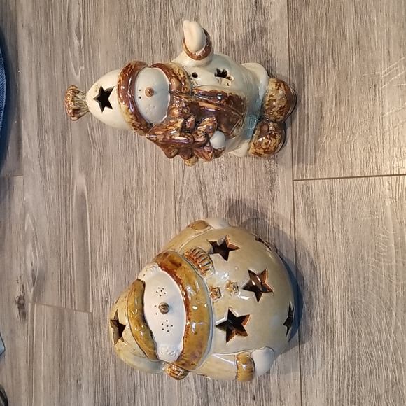 Kohl's Accents Set Kohls Christmas Ceramic Snowman Tea Lite Candle